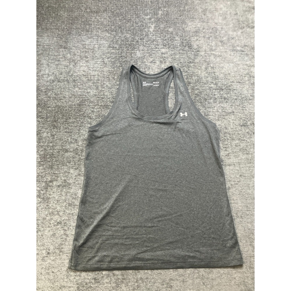 Under Armour HeatGear Tech Tank Top Womens Medium Heather Gray Loose Gym Workout